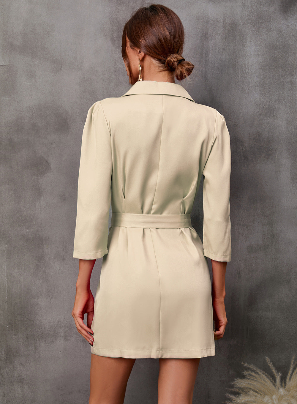 Double Breasted Belted Blazer Mini Dress - Khaki - 2