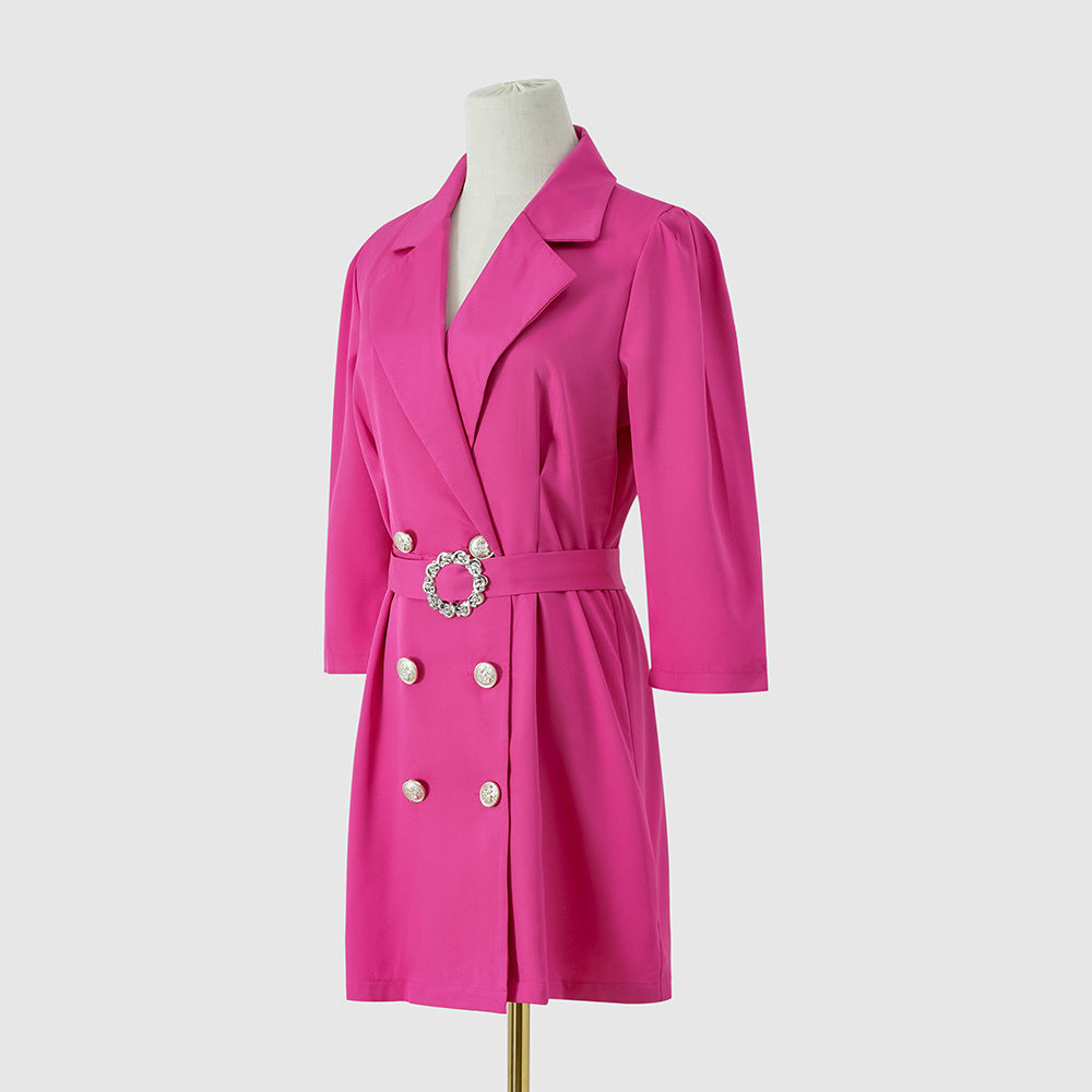 Double Breasted Belted Blazer Mini Dress - Red - 4