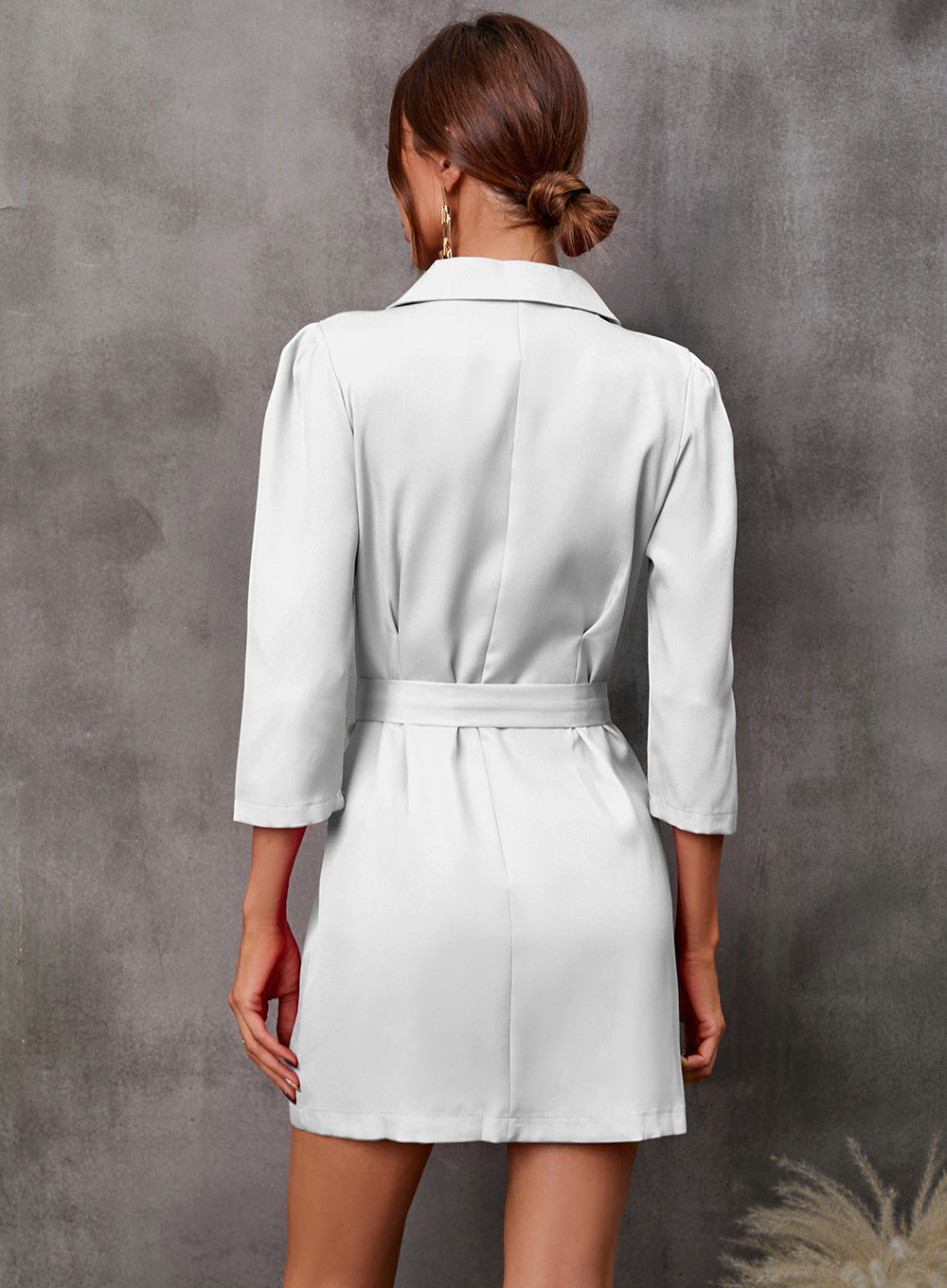 Double Breasted Belted Blazer Mini Dress - White - 2