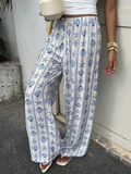 Seashell Print Wide Leg Drawstring Trousers - White
