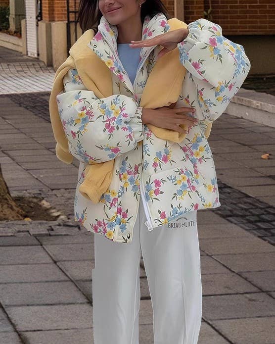 Ditsy Floral Oversized Zip Puffer Jacket