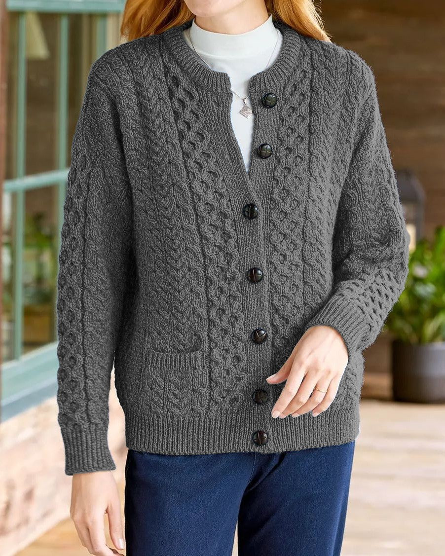 Chunky Cable Knit Button Front Cardigan - Gray