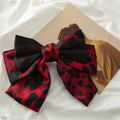 Oversized Leopard Satin Hair Bow Barrette - Red