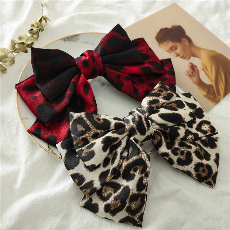 Oversized Leopard Satin Hair Bow Barrette - view 1