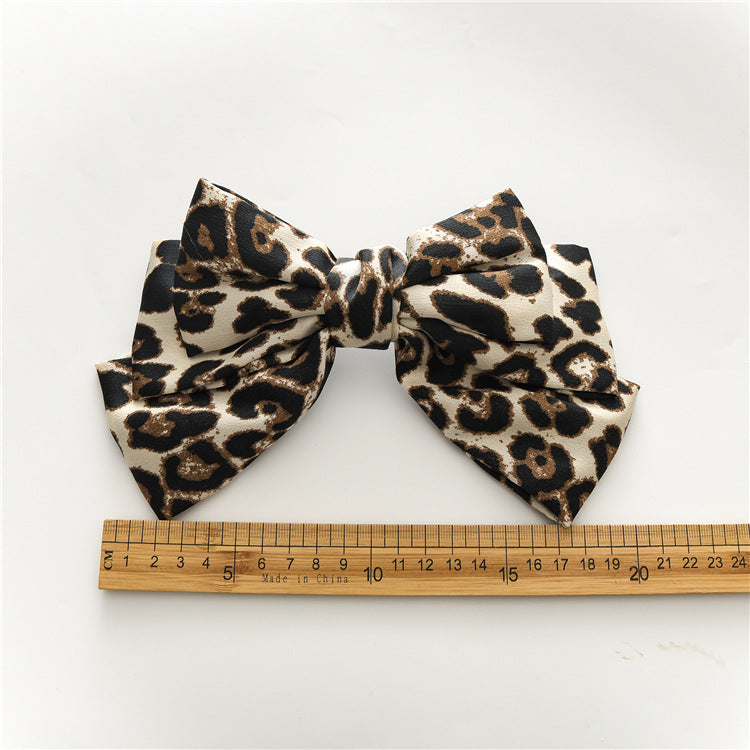 Oversized Leopard Satin Hair Bow Barrette - view 4