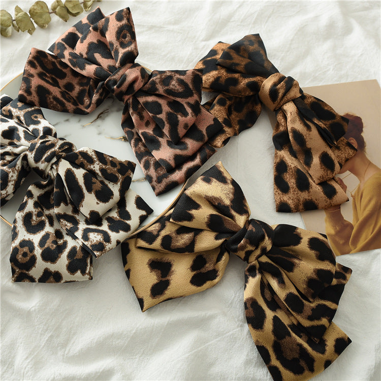 Oversized Leopard Satin Hair Bow Barrette - view 5
