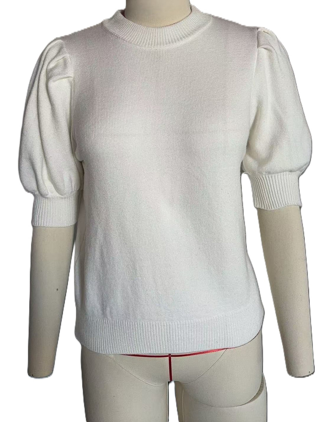 Puff Sleeve Mock Neck Knit Top - White