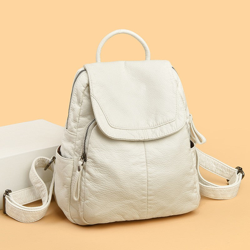Soft Washed Faux Leather Flap Backpack