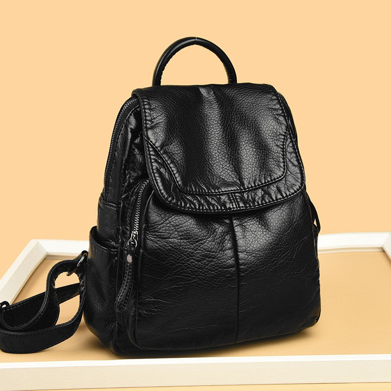 Soft Washed Faux Leather Flap Backpack