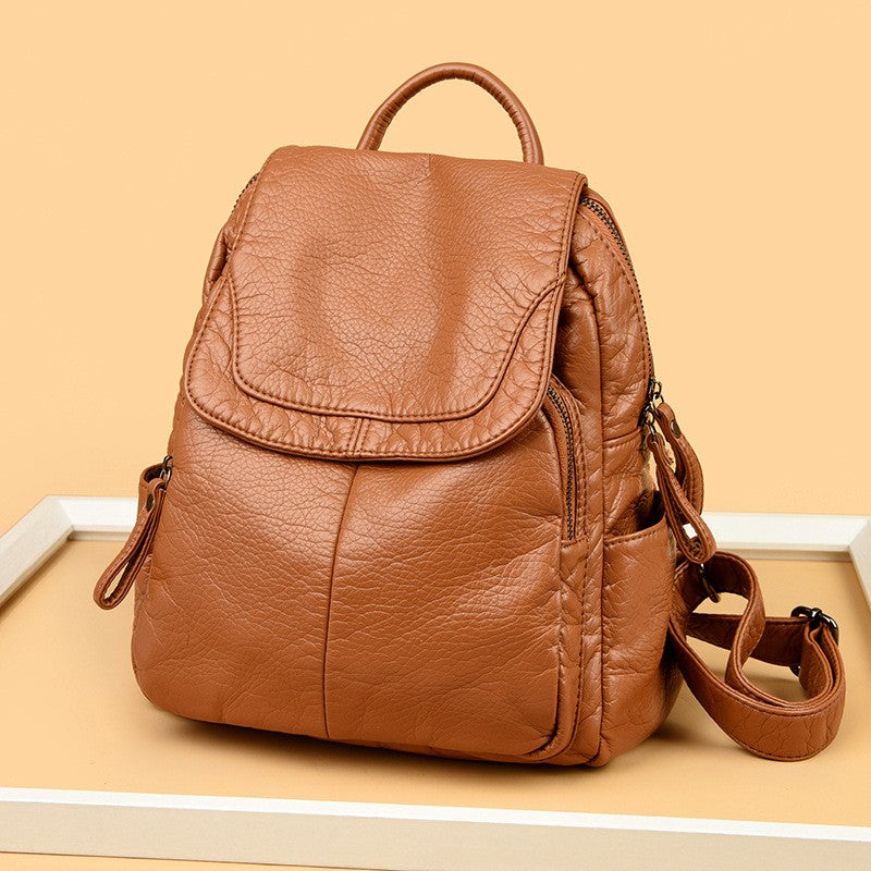 Soft Washed Faux Leather Flap Backpack