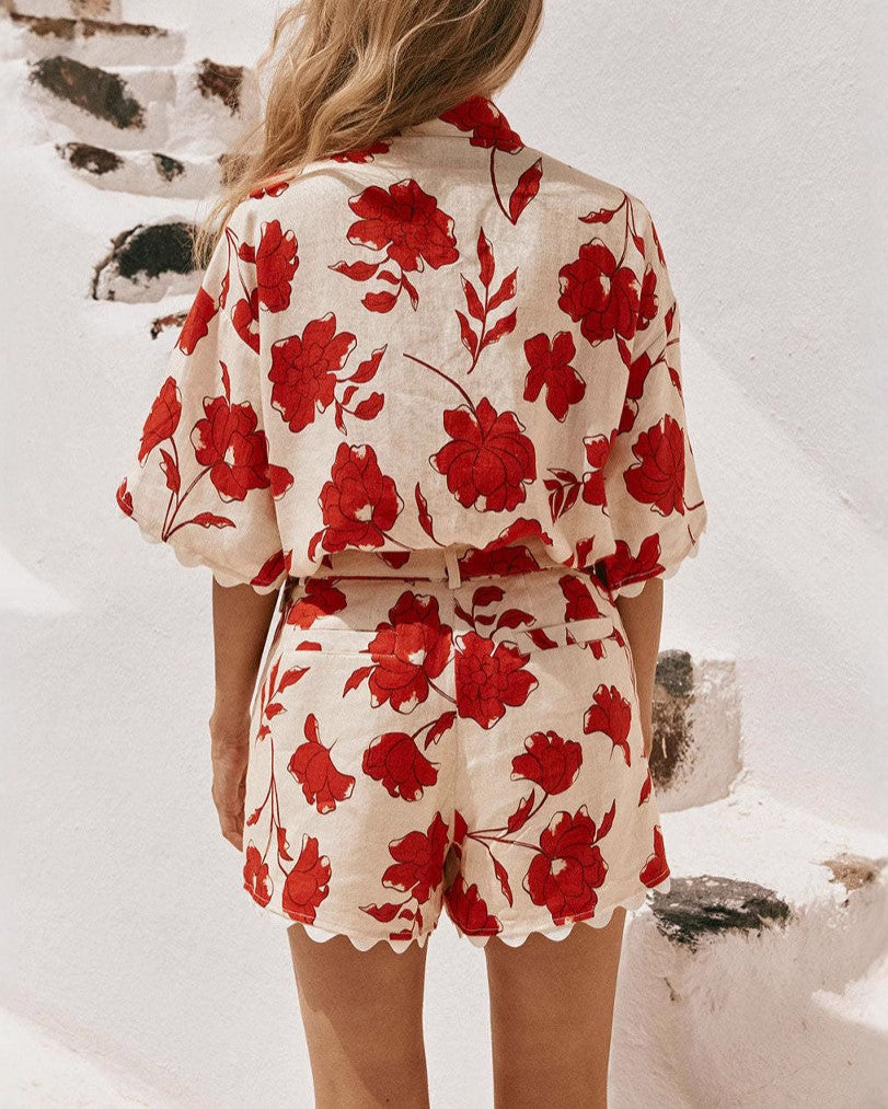 Poppy Floral Scalloped Shirt and Shorts Set - Floral - 2