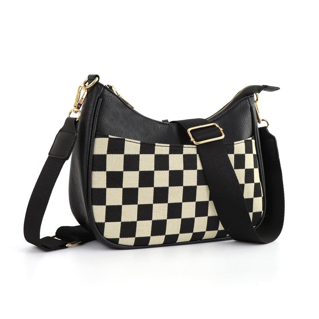 Embroidered Strap Crossbody Shoulder Bag - Black01