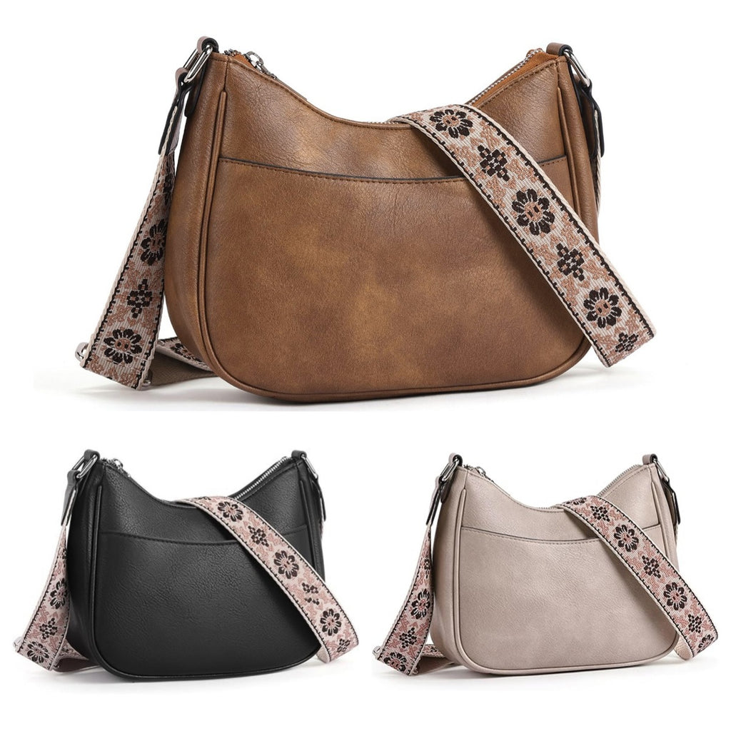 Embroidered Strap Crossbody Shoulder Bag