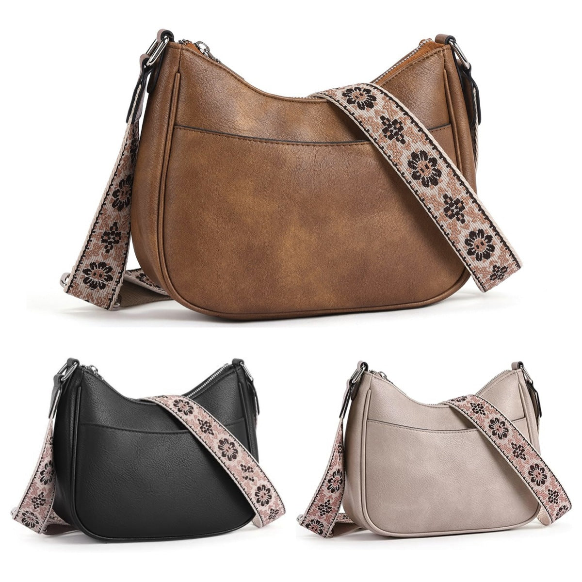 Embroidered Strap Crossbody Shoulder Bag