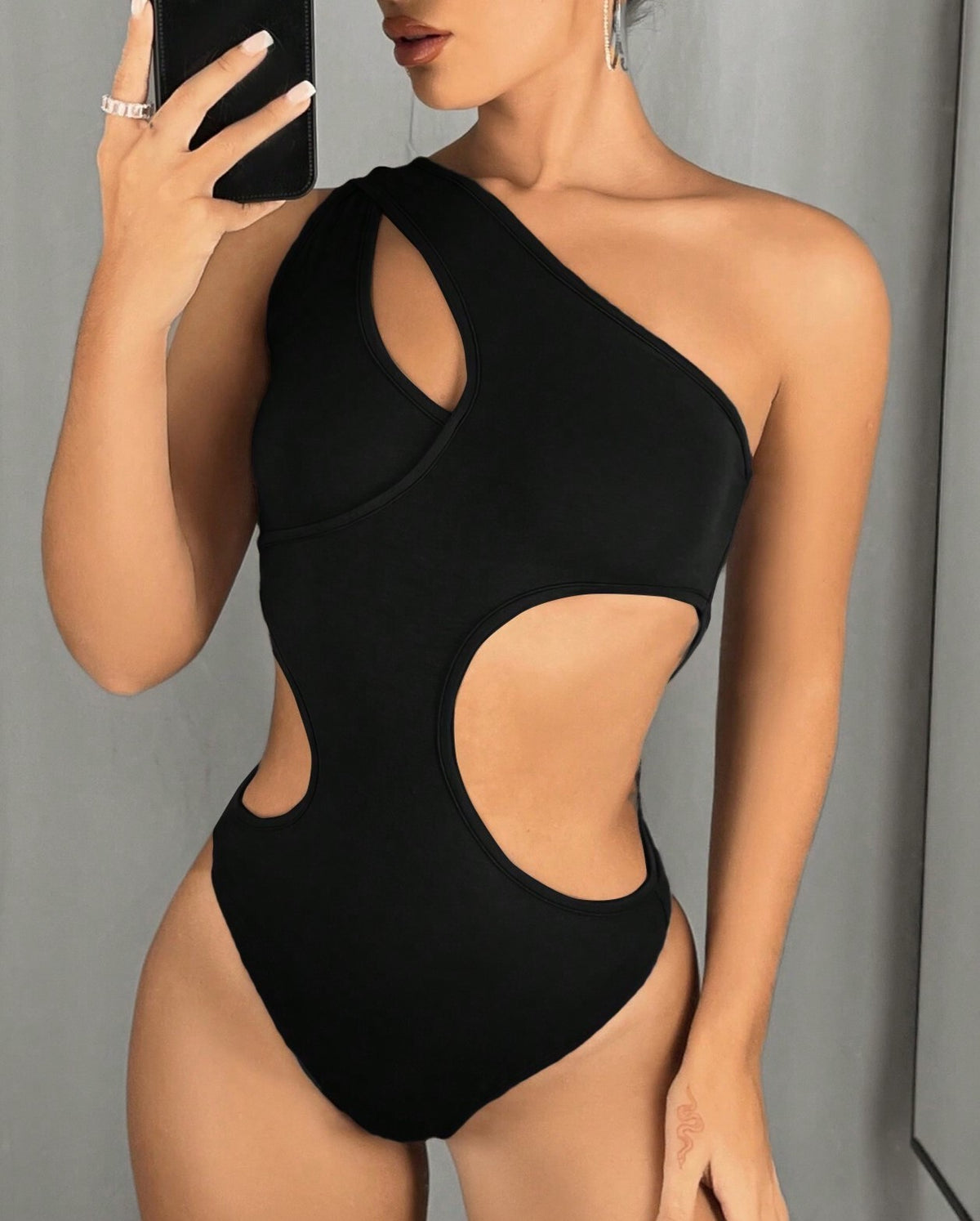 Asymmetric One Shoulder Cutout Bodysuit - view 1