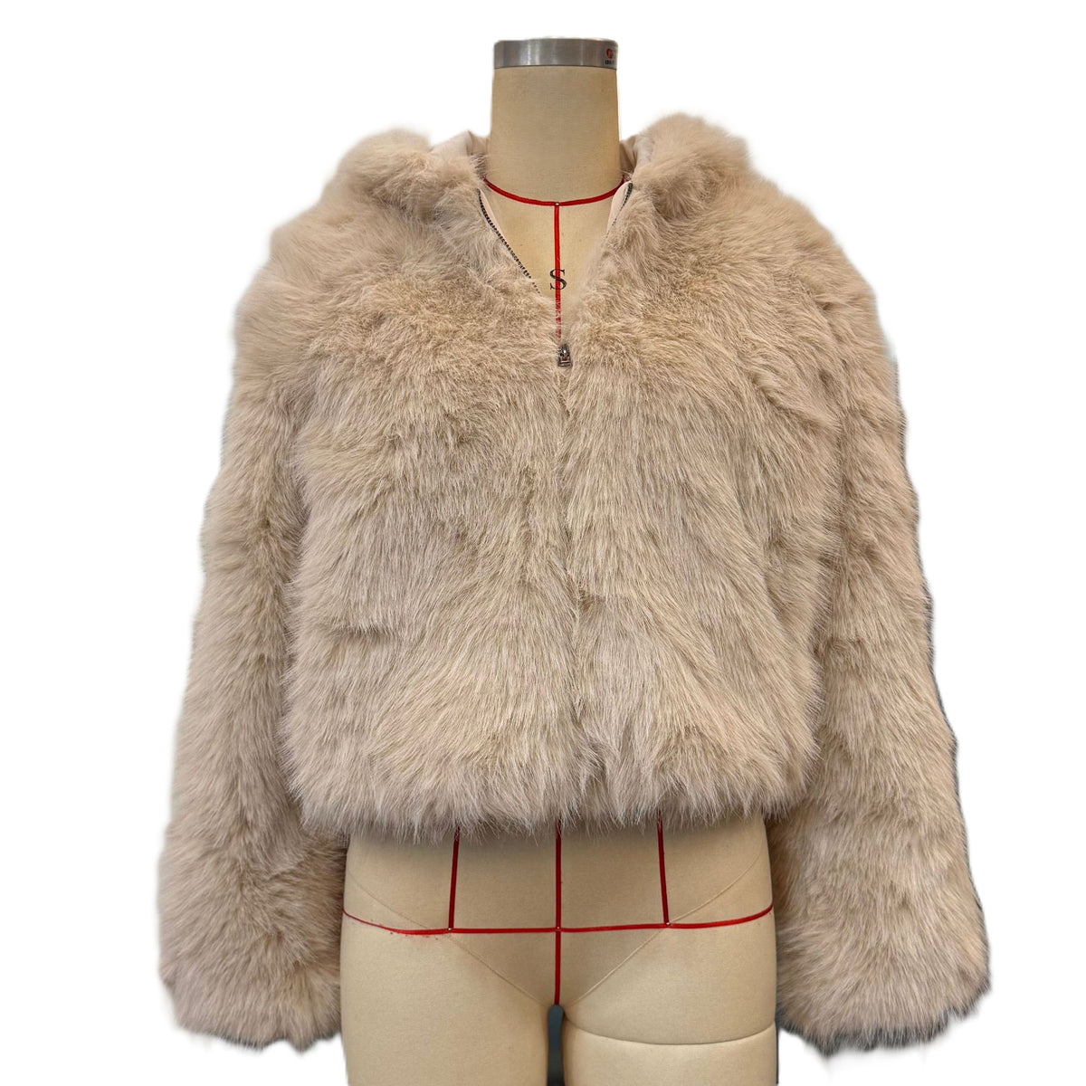 Hooded Shaggy Faux Fur Cropped Coat - Apricot