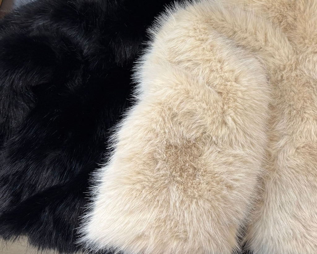 Hooded Shaggy Faux Fur Cropped Coat - Apricot - 2