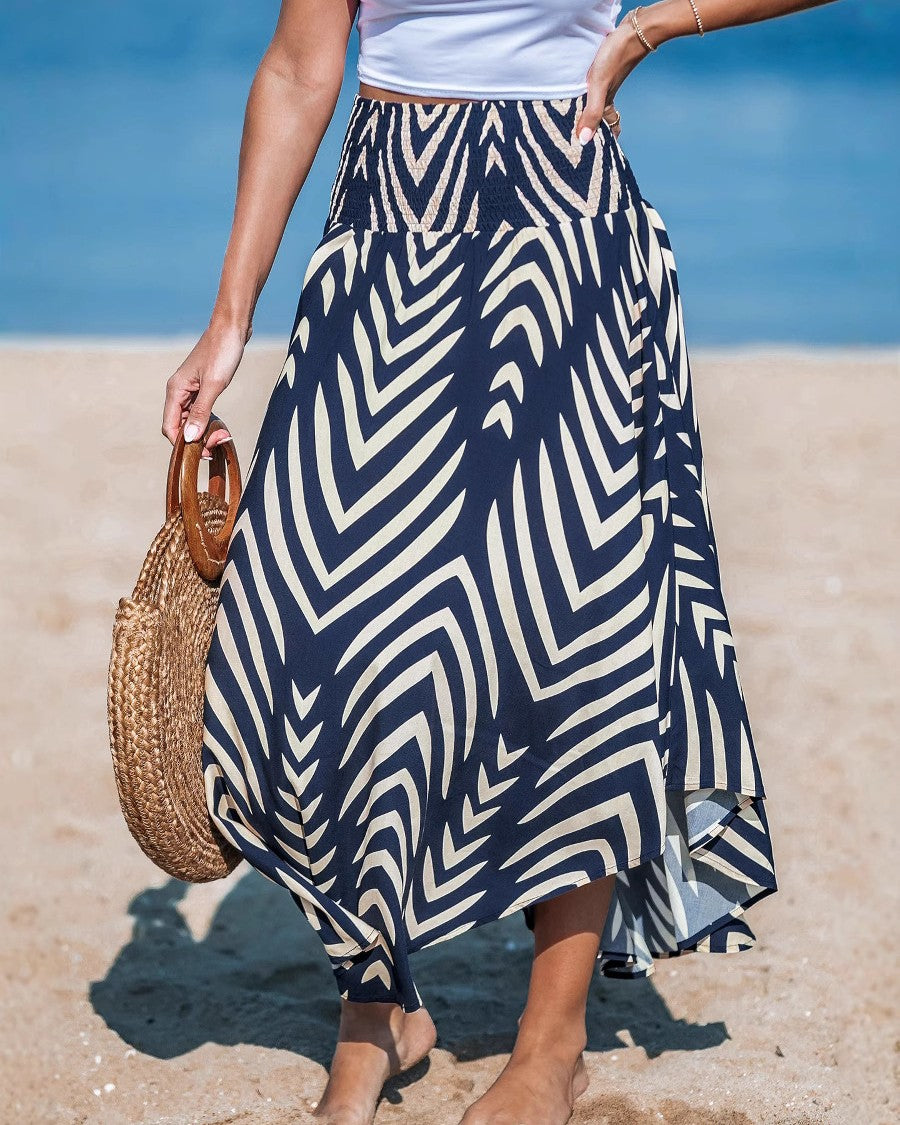 Resort Chevron Print Flowy Maxi Skirt - Blue