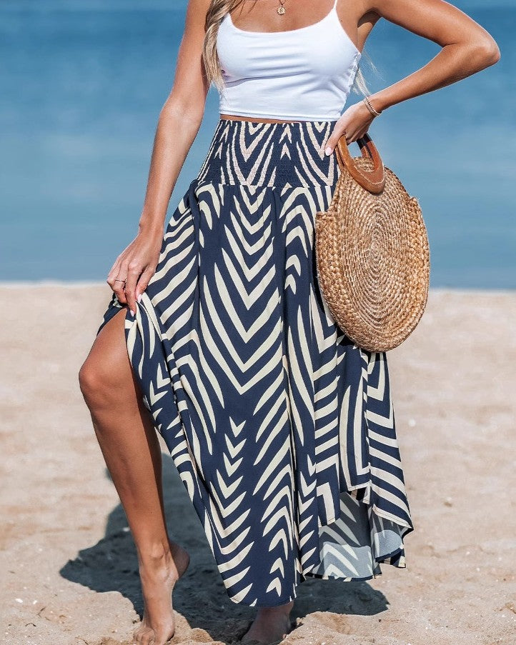 Resort Chevron Print Flowy Maxi Skirt - Blue - 2