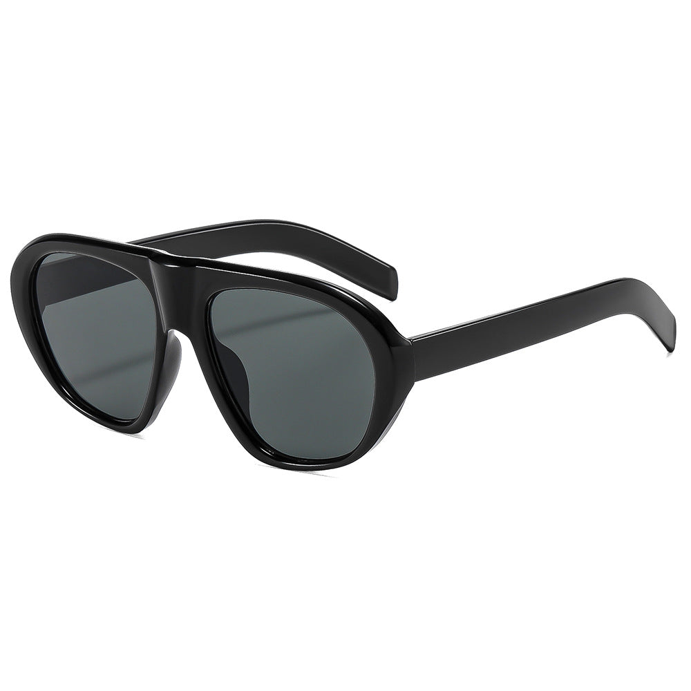 Thick Frame Retro Pilot Sunglasses - Black