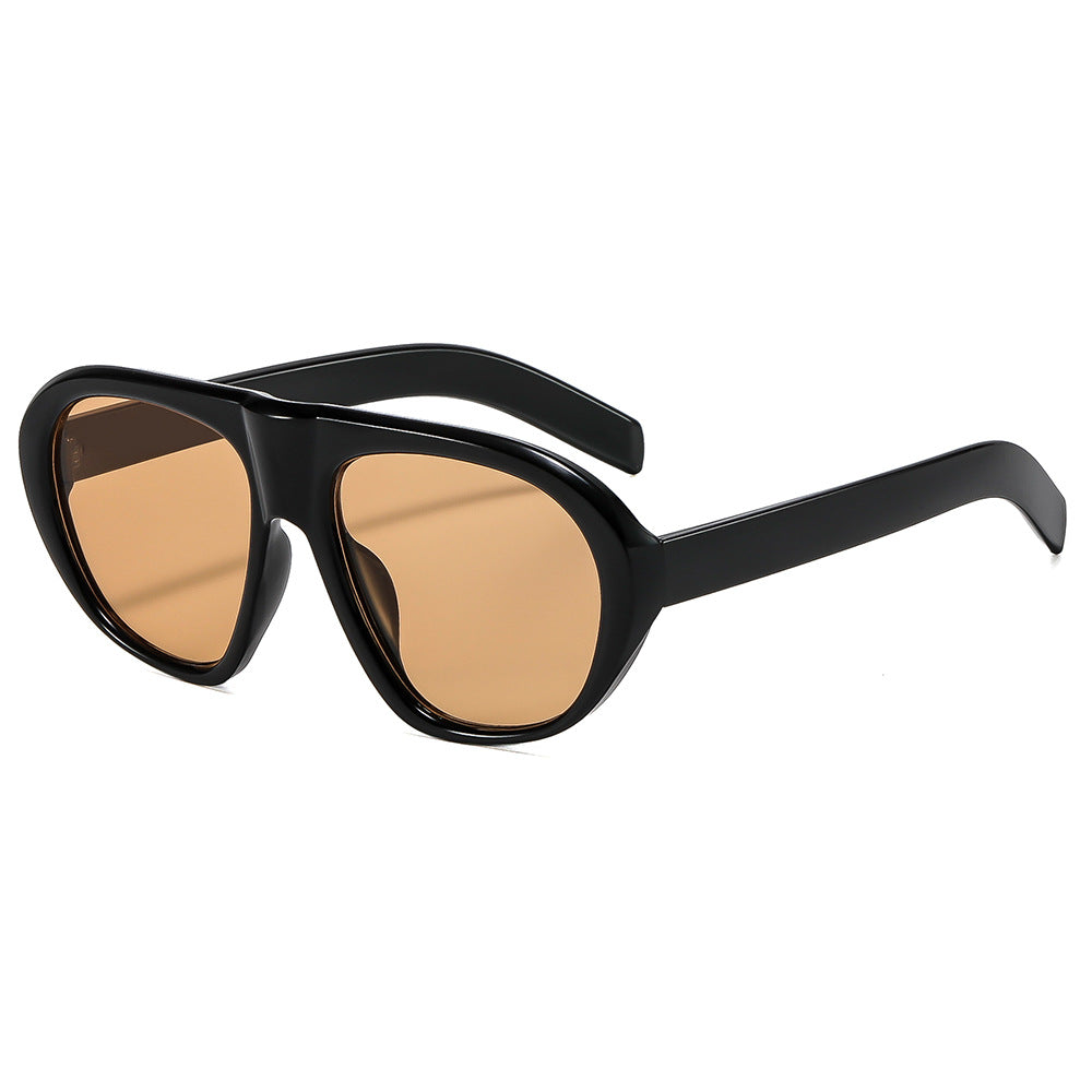 Thick Frame Retro Pilot Sunglasses - Camel