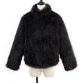 Shaggy Cropped Faux Fur Coat With Stand Collar - Black