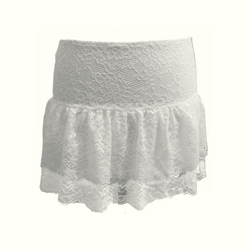 Tiered Floral Lace Ruffle Mini Skirt - White - 4