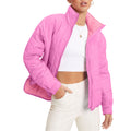 Oversized Quilted Puffer Jacket With Stand Collar - Pink