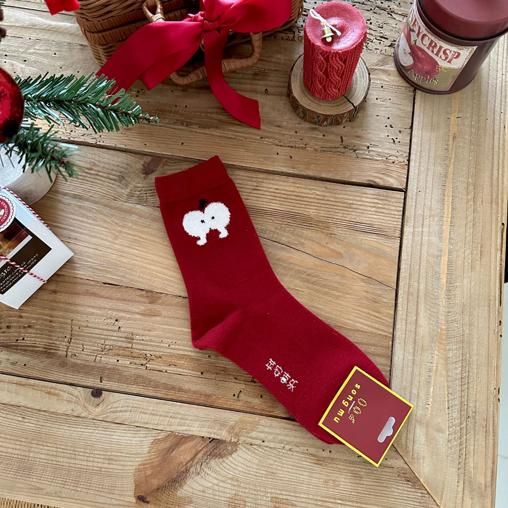 Polka Dot Apple Holiday Crew Socks - Color_01