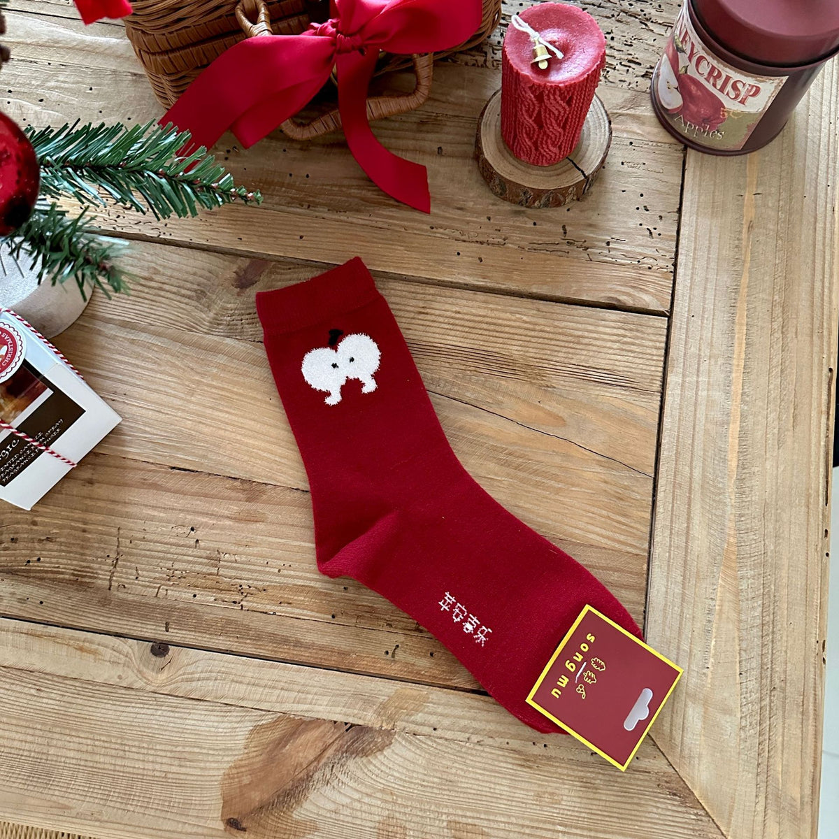 Polka Dot Apple Holiday Crew Socks - Color_01