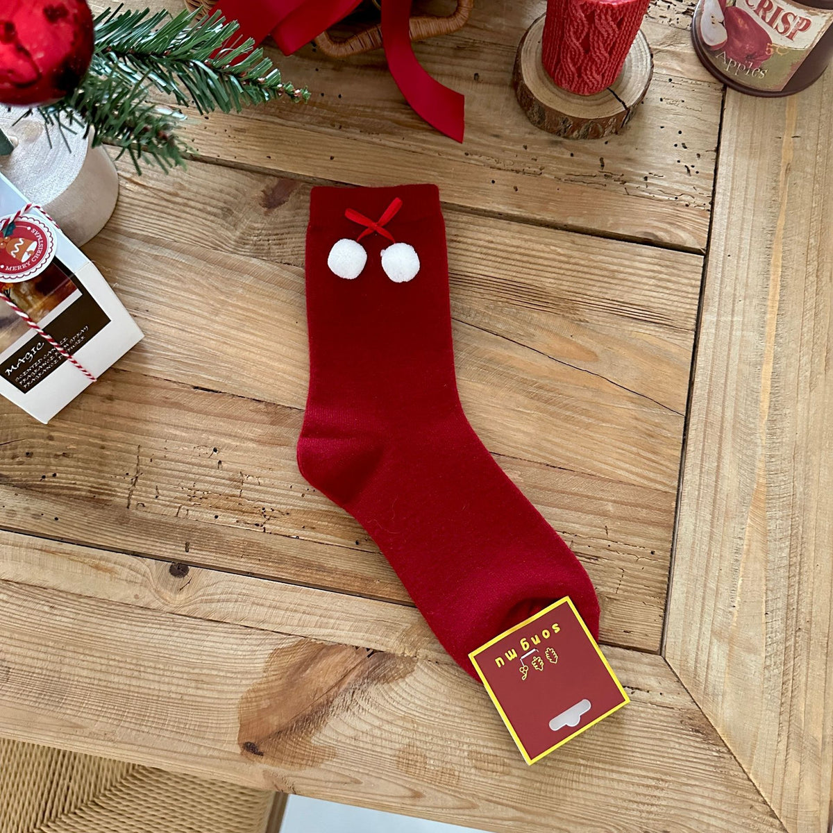 Polka Dot Apple Holiday Crew Socks - Color_03