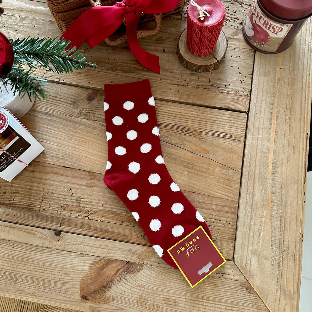 Polka Dot Apple Holiday Crew Socks - Color_04