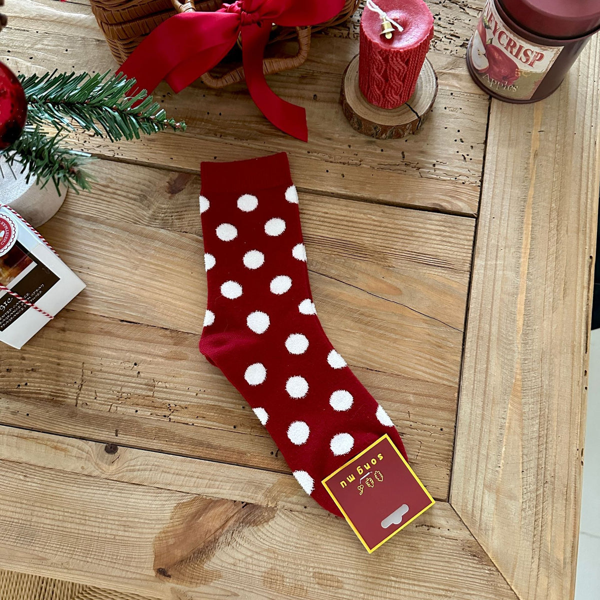Polka Dot Apple Holiday Crew Socks - Color_04
