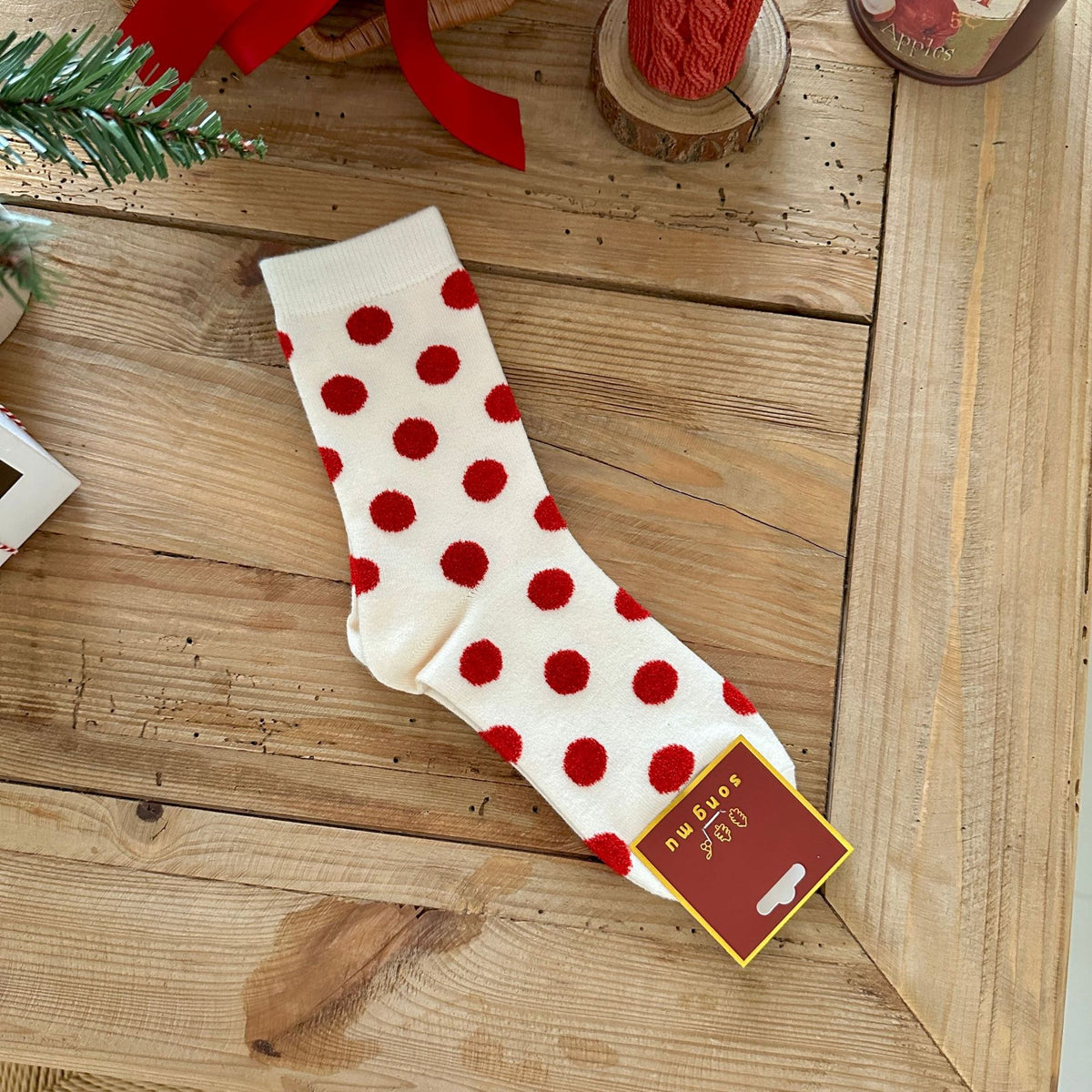 Polka Dot Apple Holiday Crew Socks - Color_05