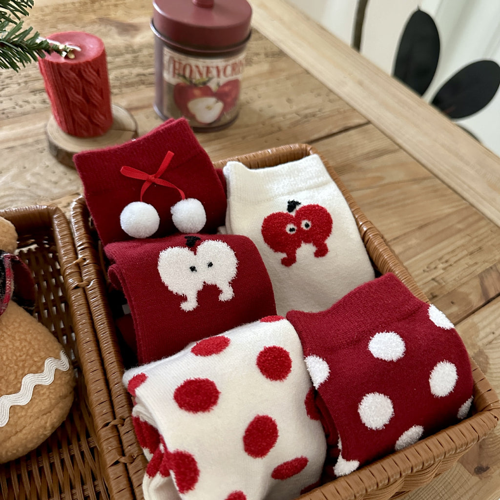 Polka Dot Apple Holiday Crew Socks