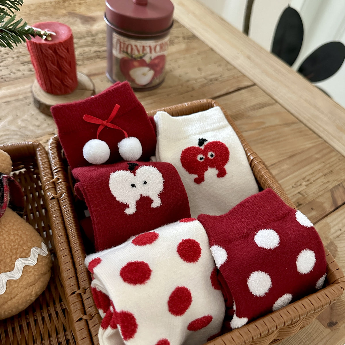 Polka Dot Apple Holiday Crew Socks