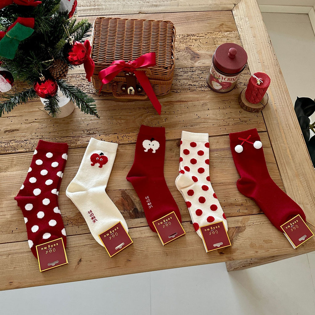 Polka Dot Apple Holiday Crew Socks - view 1
