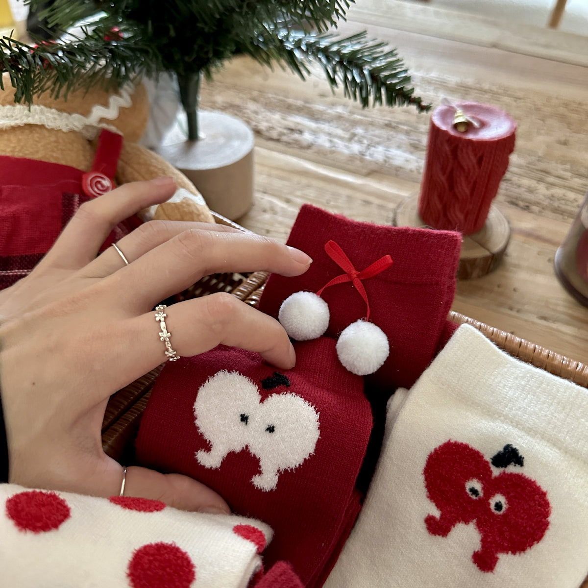 Polka Dot Apple Holiday Crew Socks - view 2