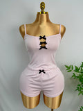 Bow Trim Cami And Shorts Pajama Set - Pink
