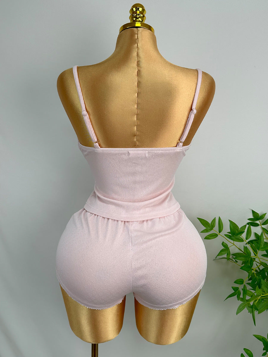 Bow Trim Cami And Shorts Pajama Set - Pink - 1