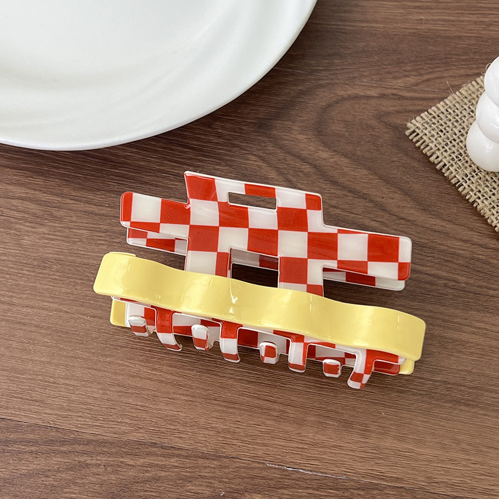 Checkerboard Wavy Acetate Claw Clip - Color_1