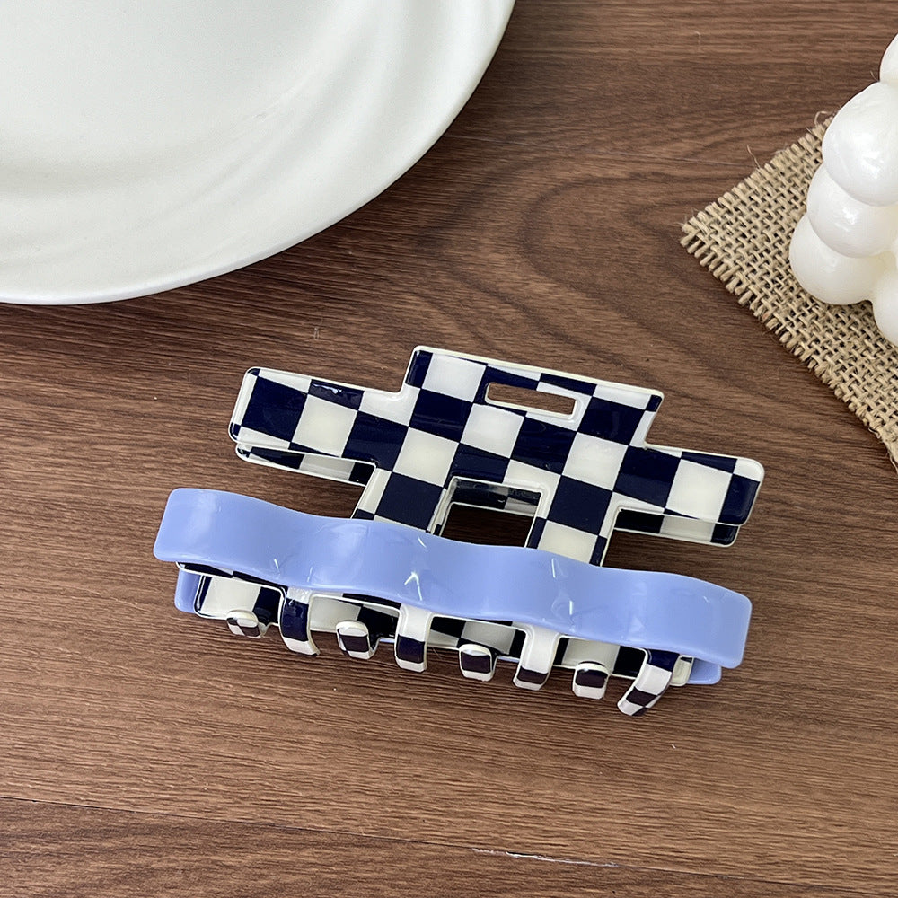 Checkerboard Wavy Acetate Claw Clip - Color_2