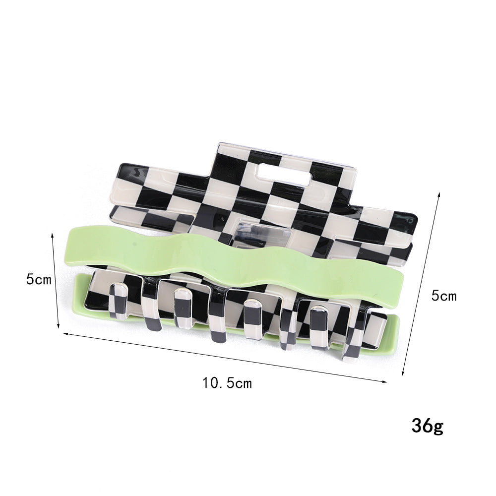 Checkerboard Wavy Acetate Claw Clip - view 1