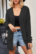 Cable Knit Open Front Pocket Cardigan - Black