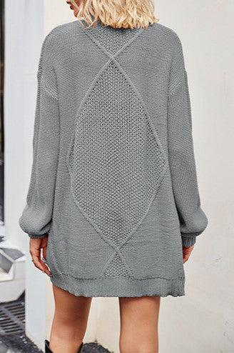Cable Knit Open Front Pocket Cardigan - Grey - 2