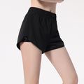 Drawstring High Waist 2-in-1 Running Shorts - Black