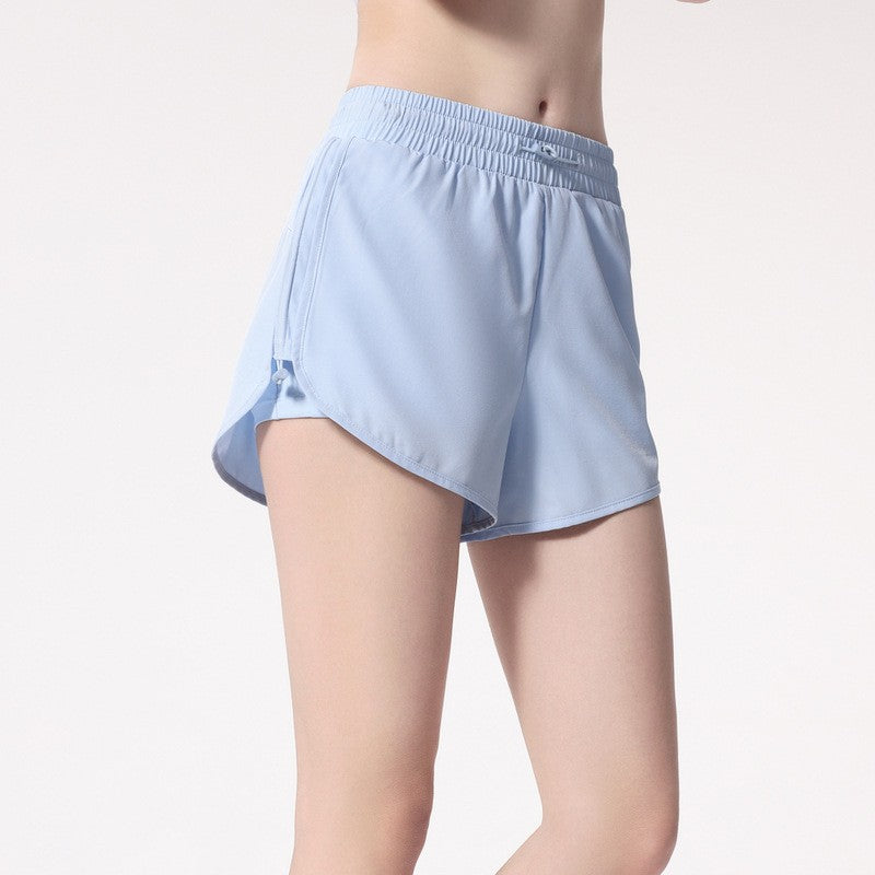 Drawstring High Waist 2-in-1 Running Shorts - Sky Blue