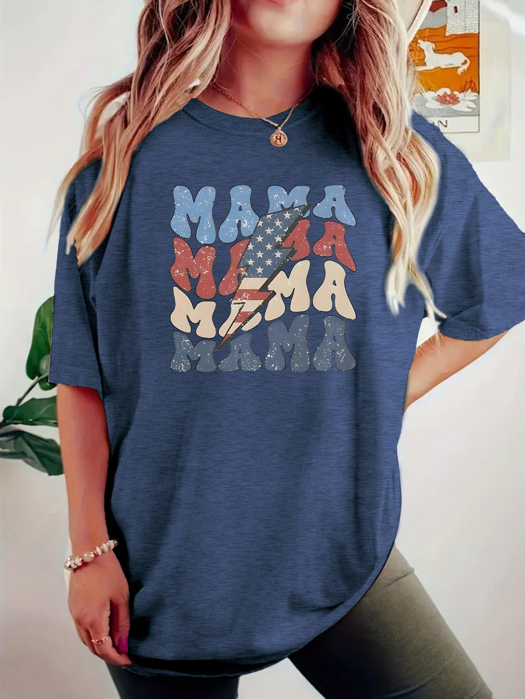Retro Mama Stacked Graphic Tee - DarkBlue
