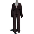Pleated Deep V Wide Leg Two Piece Set - Curry