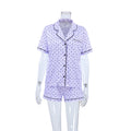 Piped Satin Pajama Shirt and Shorts Set - Purple